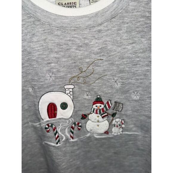 Classic Elements Winter Holiday Snowman Graphic Crewneck Sweatshirt Grey Size XL - Picture 3 of 3